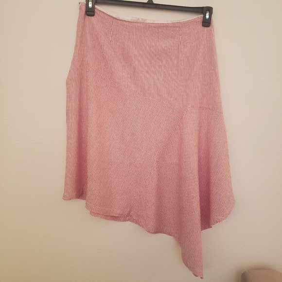 Red/White Striped Asymmetrical Linen Blend Skirt Marked Size 1X But Small EUC - Picture 5 of 9
